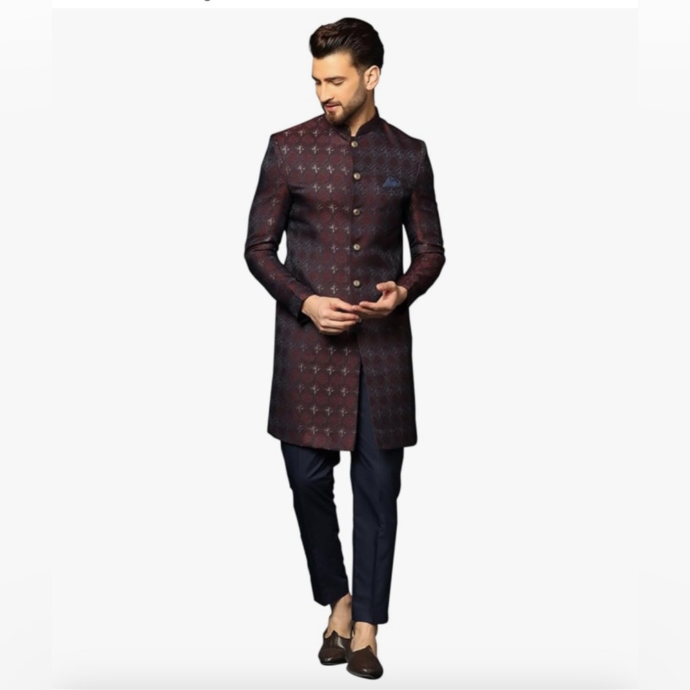 Men's Burgundy and Navy Patterned Blazer